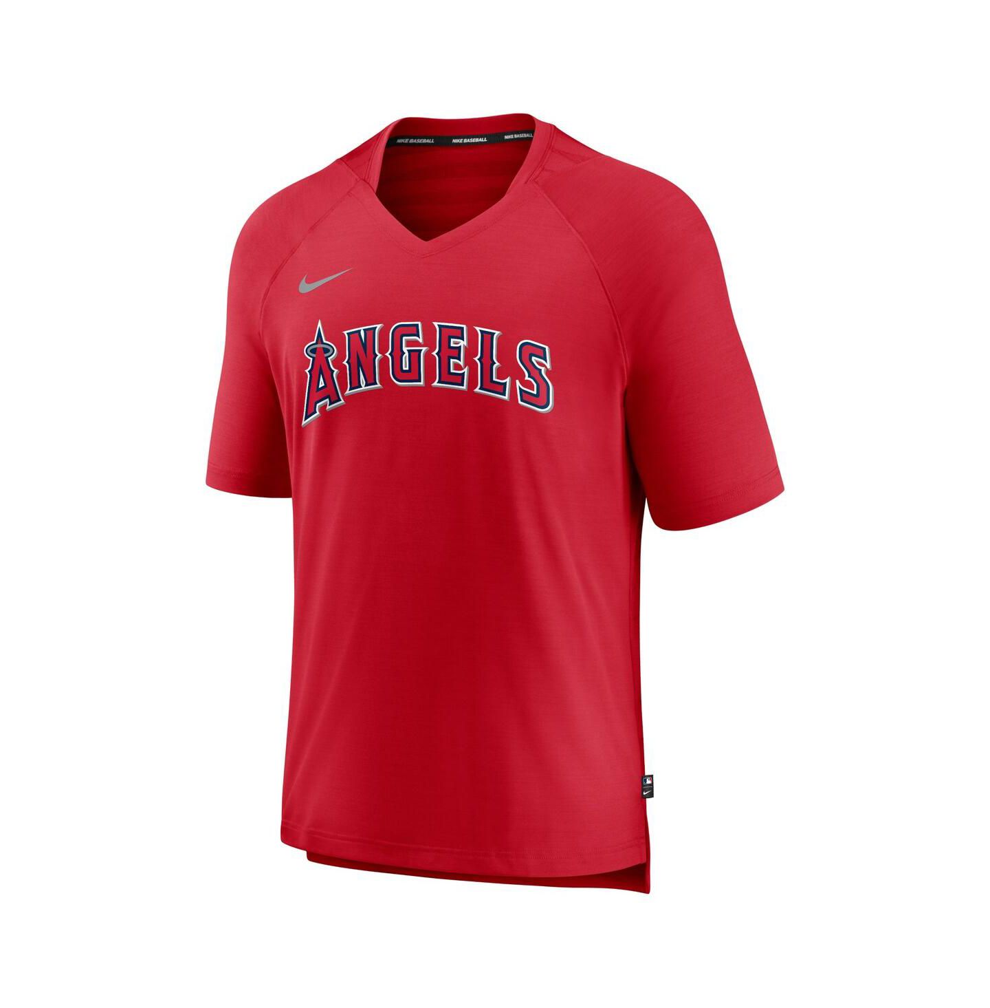 Мужская футболка Nike Red Los Angeles Angels Authentic Collection Pregame Raglan Performance V-Neck — фото 3