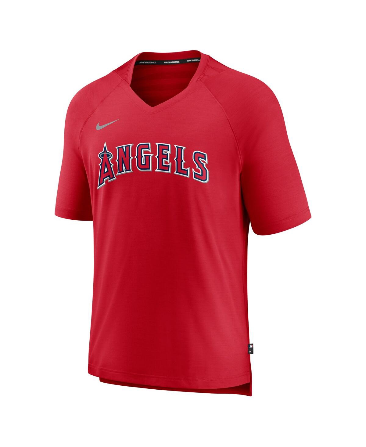 Nike Men's  Red Los Angeles Angels Authentic Collection Pregame Raglan Performance V-neck T-shirt In Red