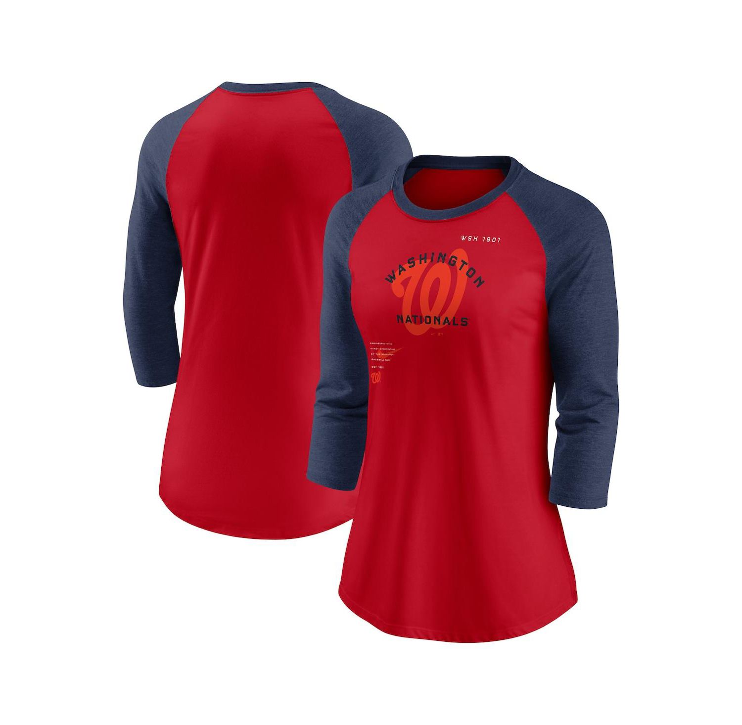 Women's Red, Navy Washington Nationals Next Up Tri-Blend Raglan 3/4-Sleeve T-shirt
