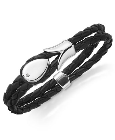 Sutton by Rhona Sutton Men's Stainless Steel Braided Leather Bracelet