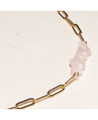 18K Gold Plated Chain with Rose Quartz - Sandrine Necklace 17" For Women