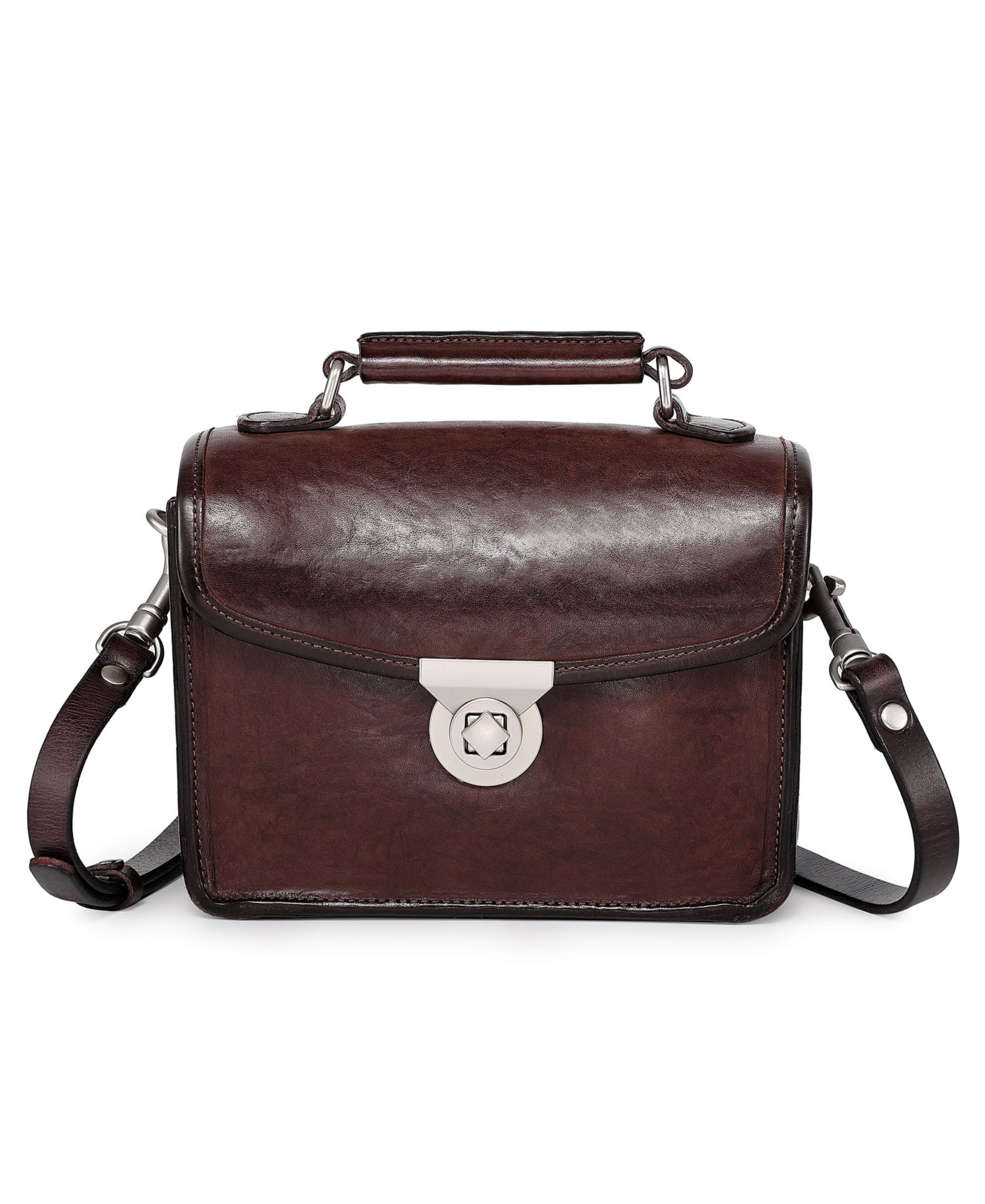 Laurel Mini Leather Convertible Pushlock Crossbody Bag