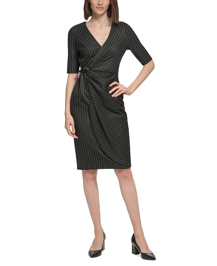 Calvin Klein Women's Pinstriped Looped Side-Tie Dress - Macy's
