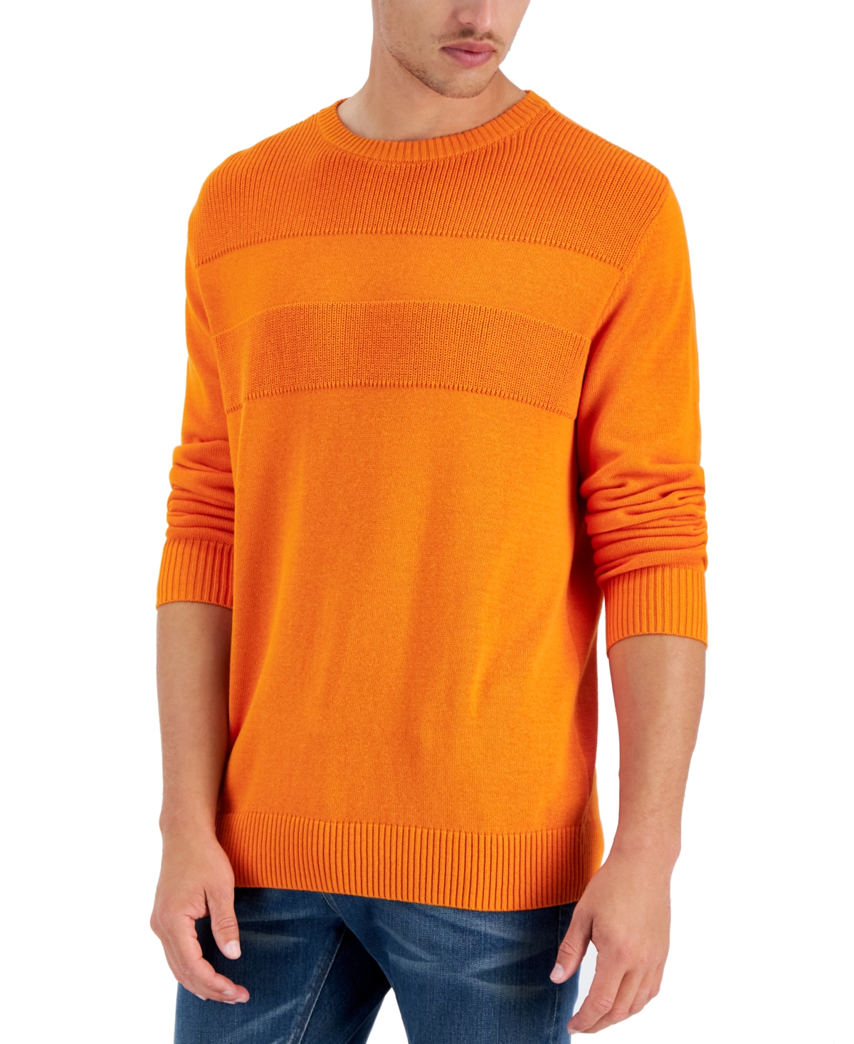 Club Room Men's Textured Cotton Sweater, Created For Macy's In Campfire Orange