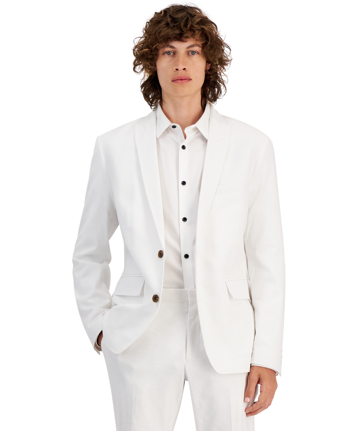 Men's Slim-Fit Stretch Linen Blend Suit Jacket, Created for Macy's - Bright White