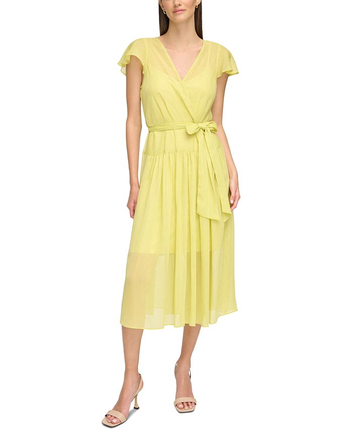 Macy's calvin klein yellow dress outlet