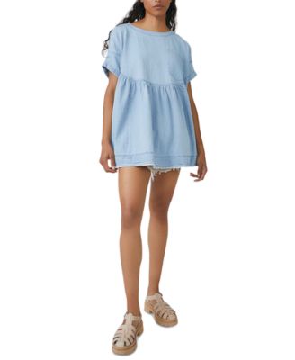 Free People - Women's Moon City Cotton Denim Babydoll Top