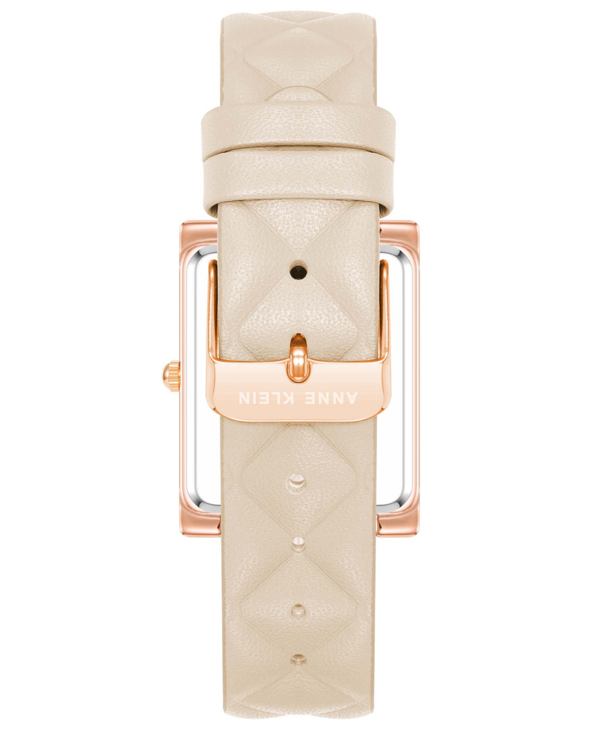 Anne Klein Women's Three Hand Quartz RectangularTone Alloy and Ivory Genuine Leather Strap Watch, 32mm - Rose Gold, Ivory