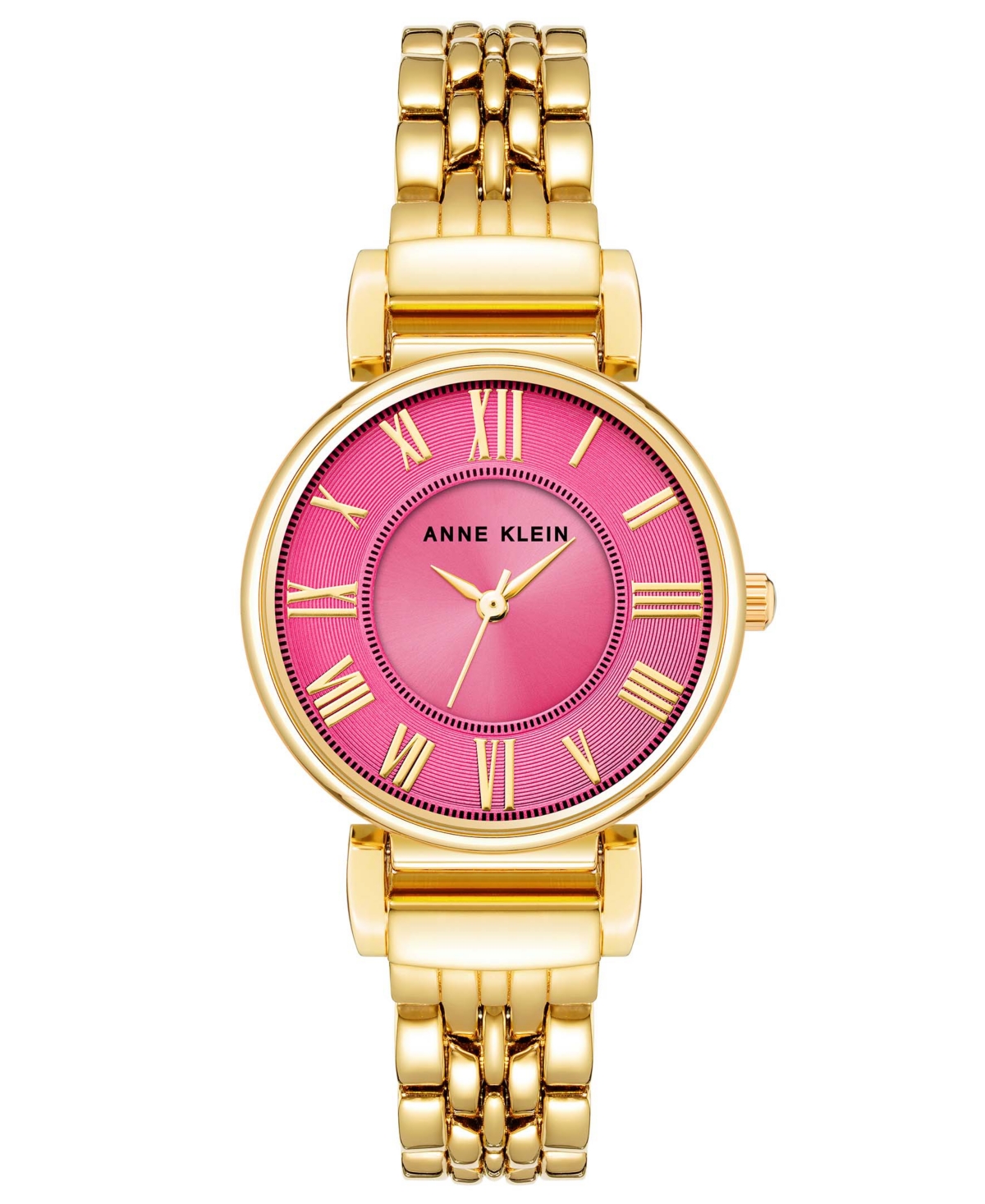Anne Klein Women's Three Hand Quartz Round Gold-tone Alloy Link Bracelet Watch, 30mm In Gold,pink
