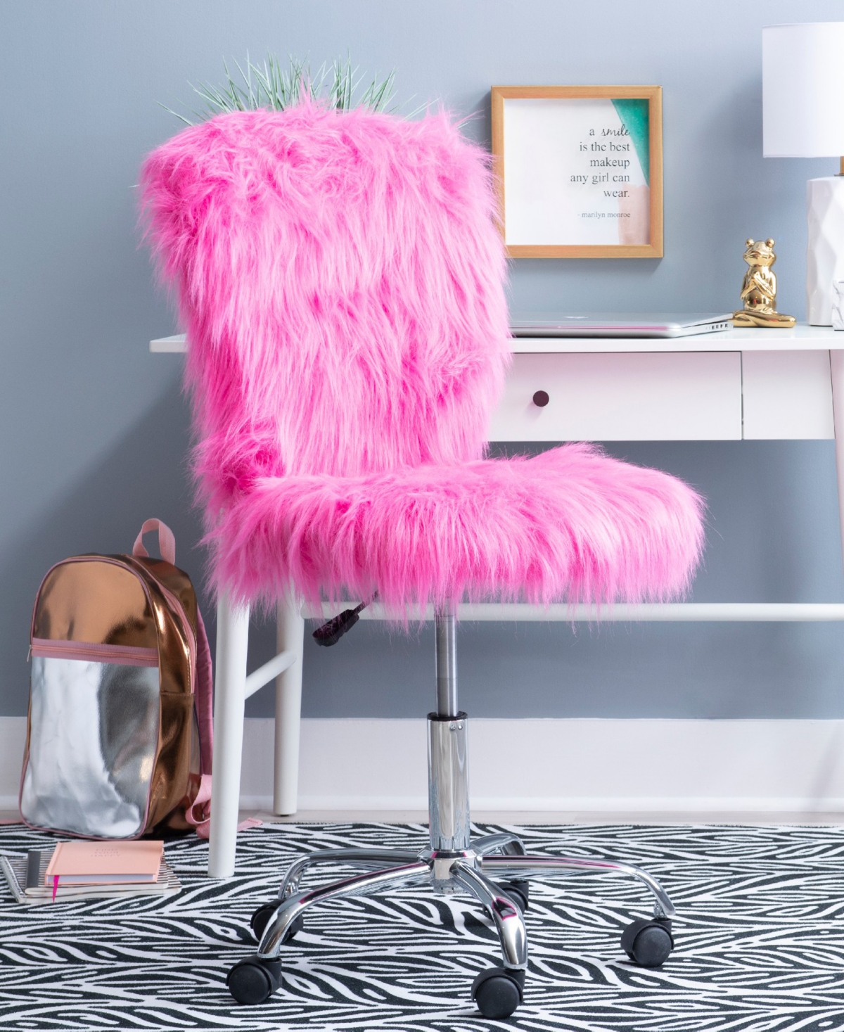 Linon Home Decor Albion Armless Swivel Office Chair In Pink Faux Fur