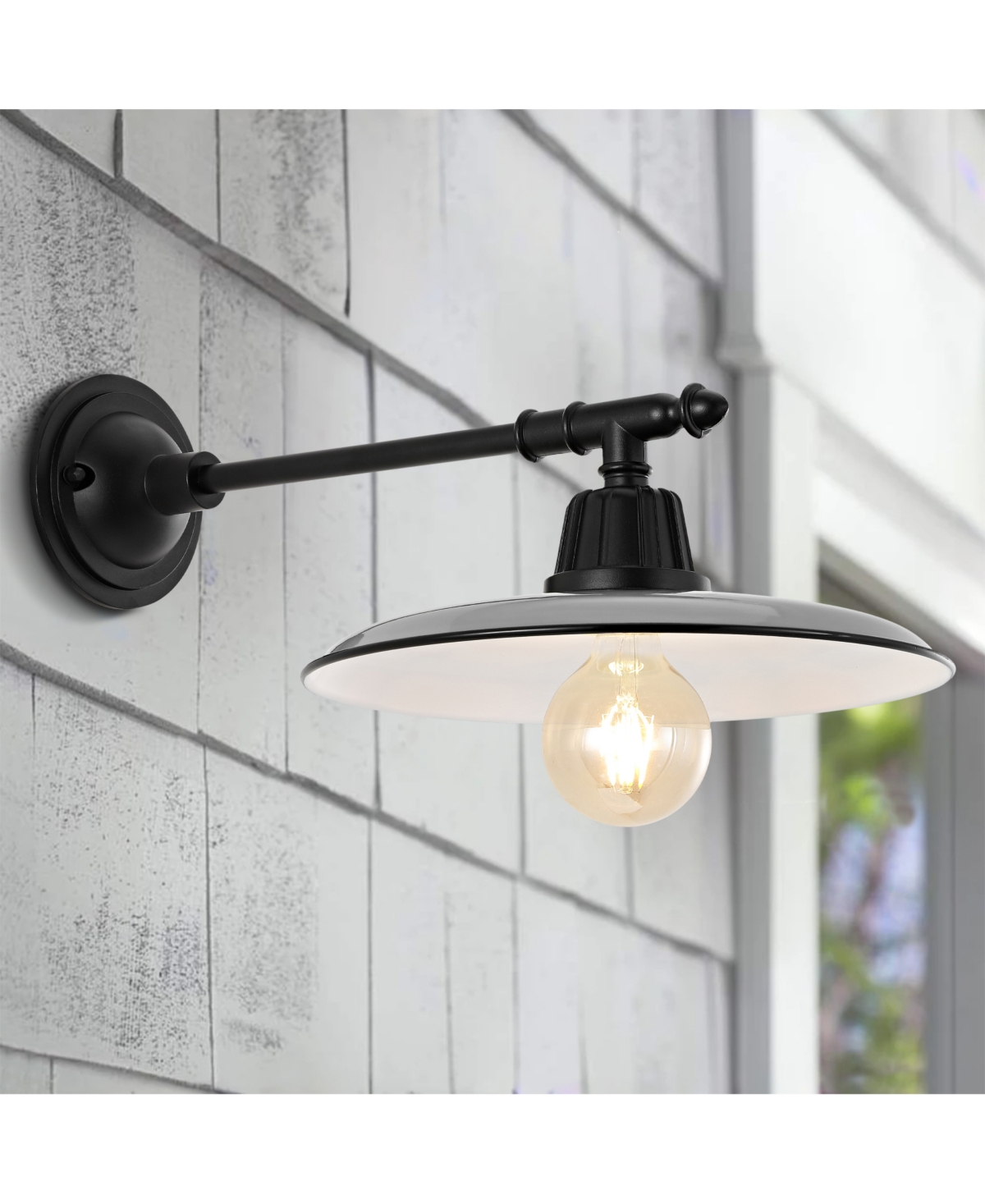 Bonner 1-Light Farmhouse Industrial Indoor, Outdoor Iron Led Victorian Arm Outdoor Sconce - White