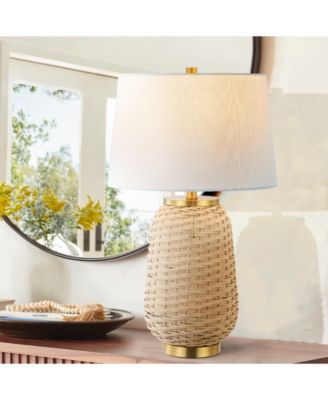 Chakrii 25" Rustic Bohemian Iron, Rattan LED Table Lamp with Pull-Chain