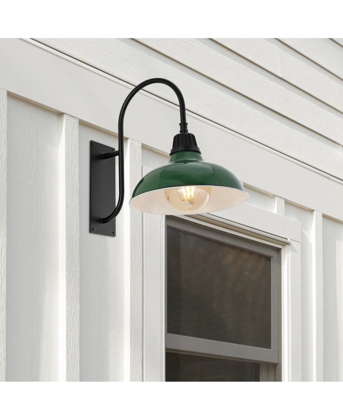 Stanley 1-Light Farmhouse Industrial Indoor, Outdoor Iron Led Gooseneck Arm Outdoor Sconce - White