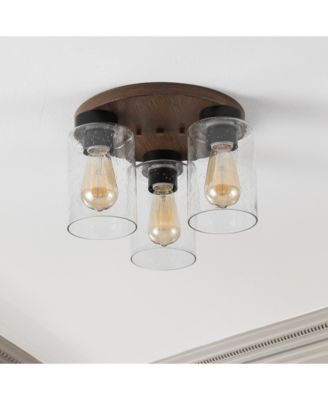 Nola 13" 3-Light Bohemian Farmhouse Iron, Seeded Glass LED Semi Flush Mount