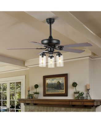 Lucas 52" 3-Light Rustic Industrial Iron, Wood, Seeded Glass Mobile-App, Remote-Controlled LED Ceiling Fan