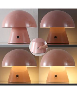 Porcini 7" Contemporary Bohemian Rechargeable, Cordless Iron Integrated LED Mushroom Table Lamp