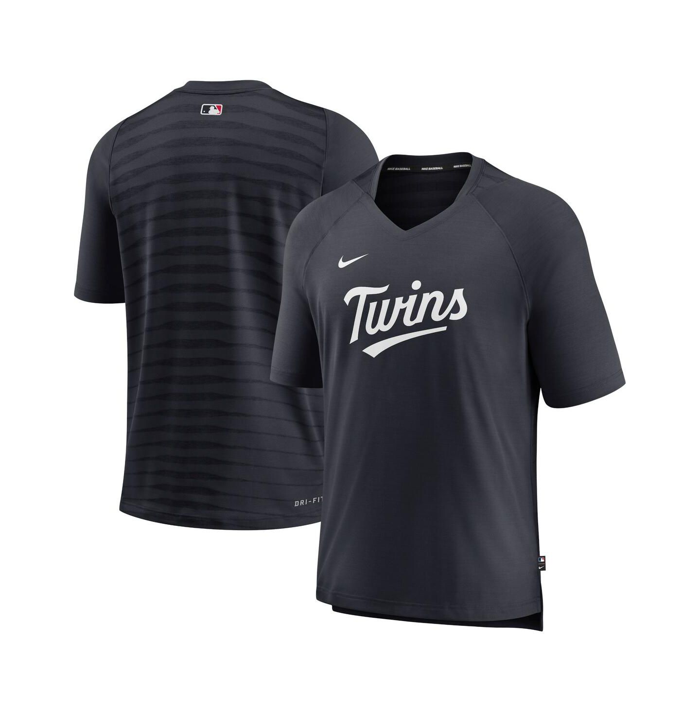 Мужская футболка Nike Minnesota Twins Navy Authentic Collection Pregame Raglan Performance V-Neck — фото 1