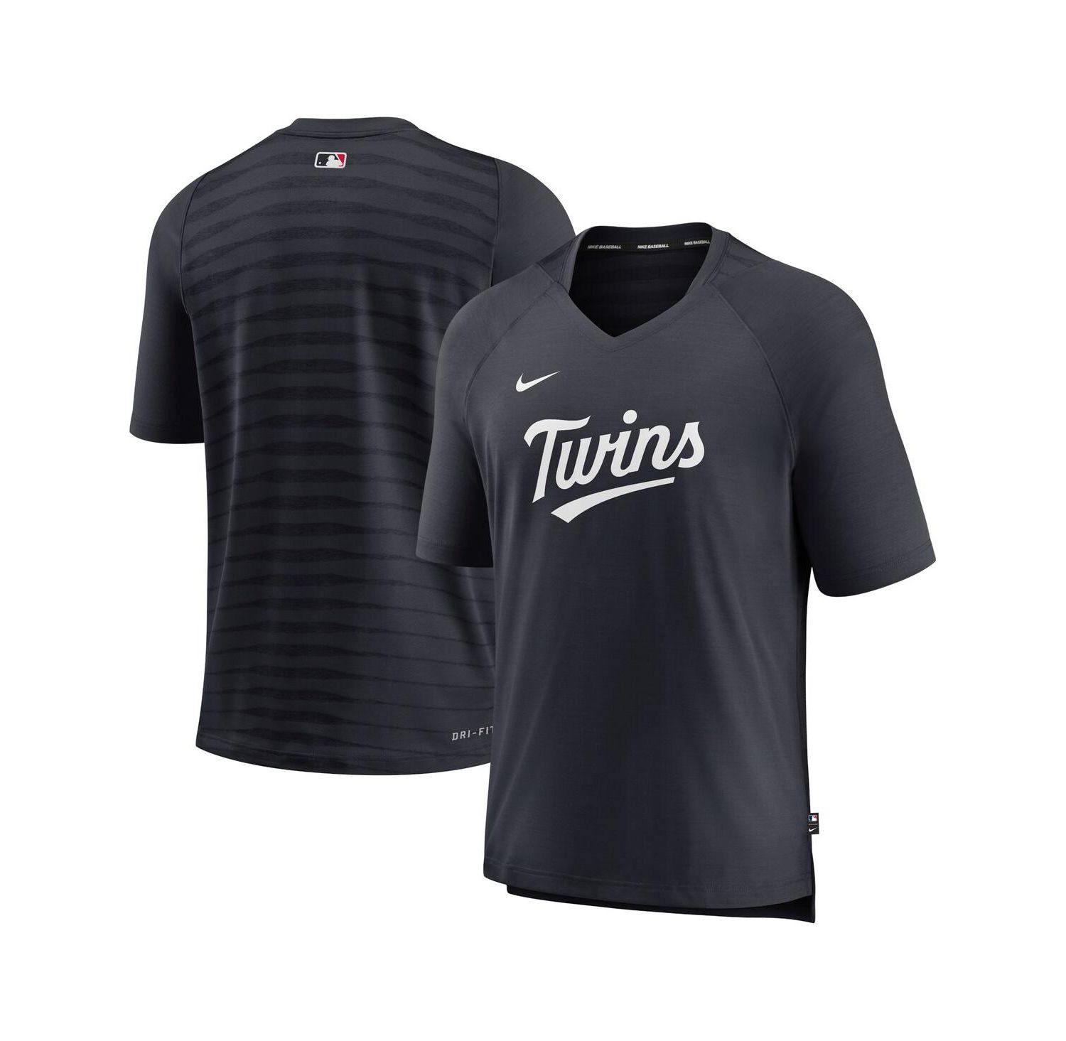 Men's Minnesota Twins Navy Authentic Collection Pregame Raglan Performance V-Neck T-shirt