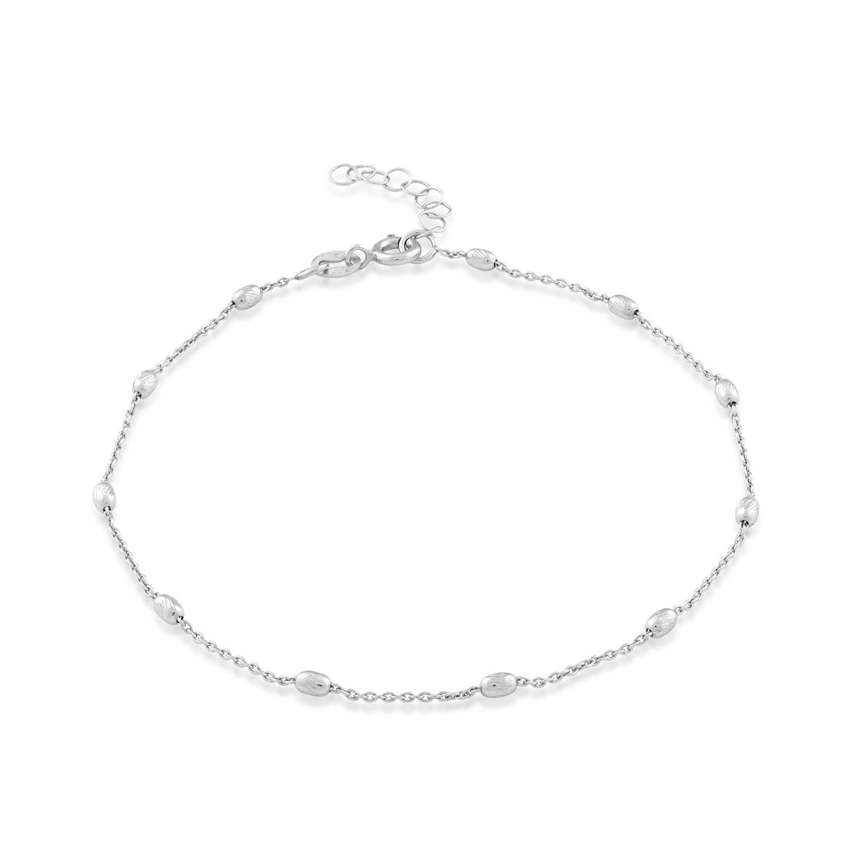 Sterling Silver Diamond Cut Small Oval Beads Anklet - Silver
