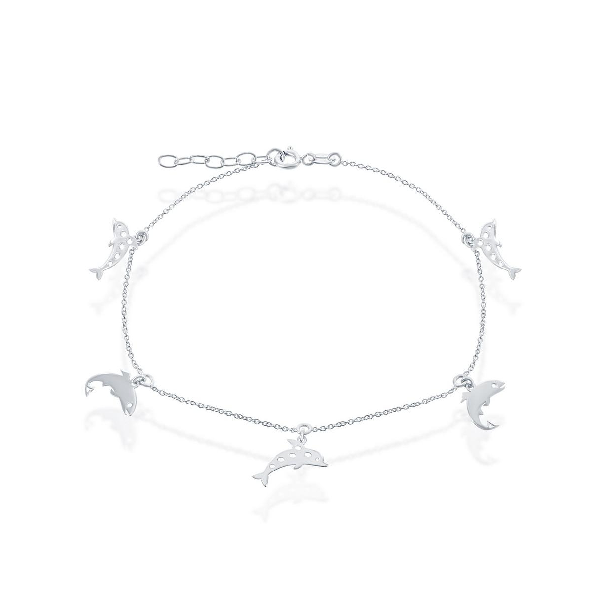 Sterling Silver Dolphin Anklet - Silver