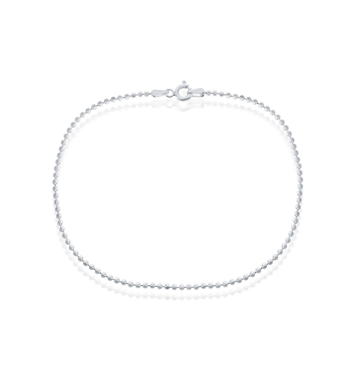 Sterling Silver Diamond-Cut Beaded Anklet - Silver