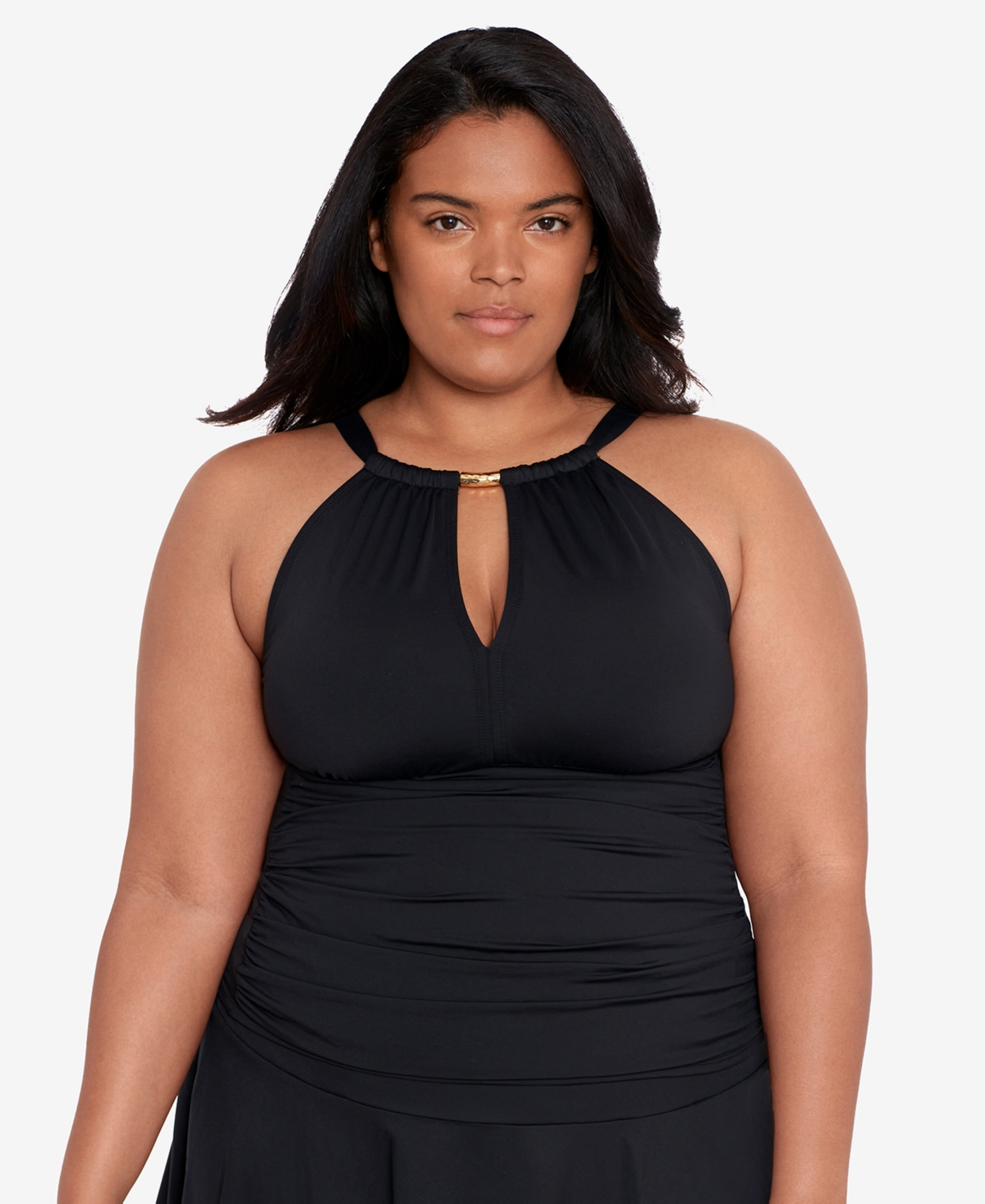 Shop Ralph Lauren Plus Size High Neck Tankini In Black