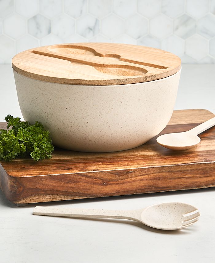 Oake Salad Bowl with Lid & Pair of Servers, Created for Macy's Macy's