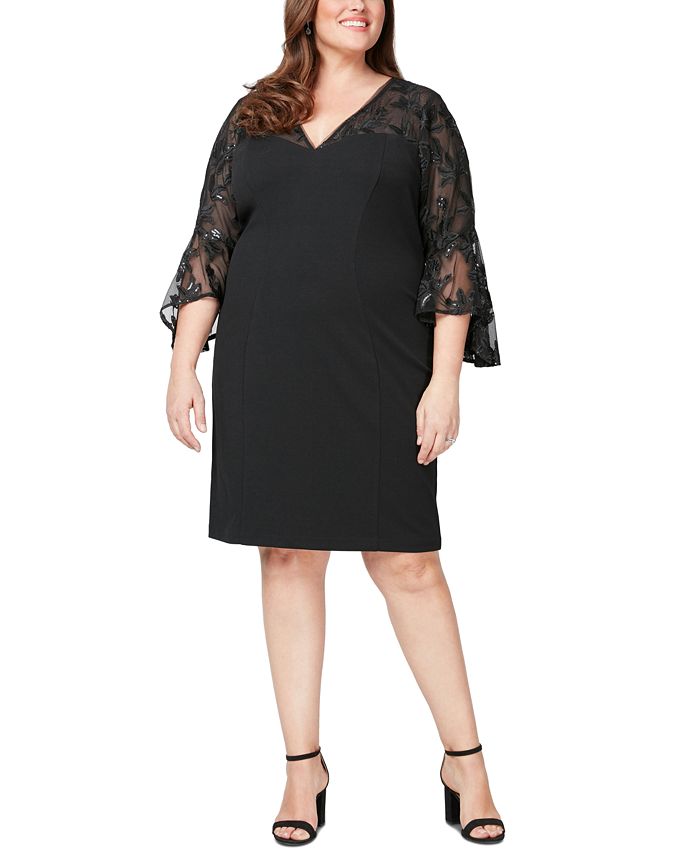 Alex Evenings Plus Size Embroidered Illusion Yoke Bell Sleeve