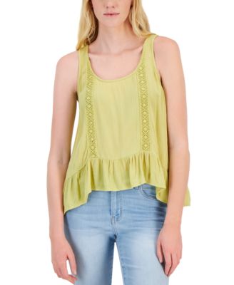 Hippie Rose - Juniors' Ruffled Crochet-Trim Tank Top