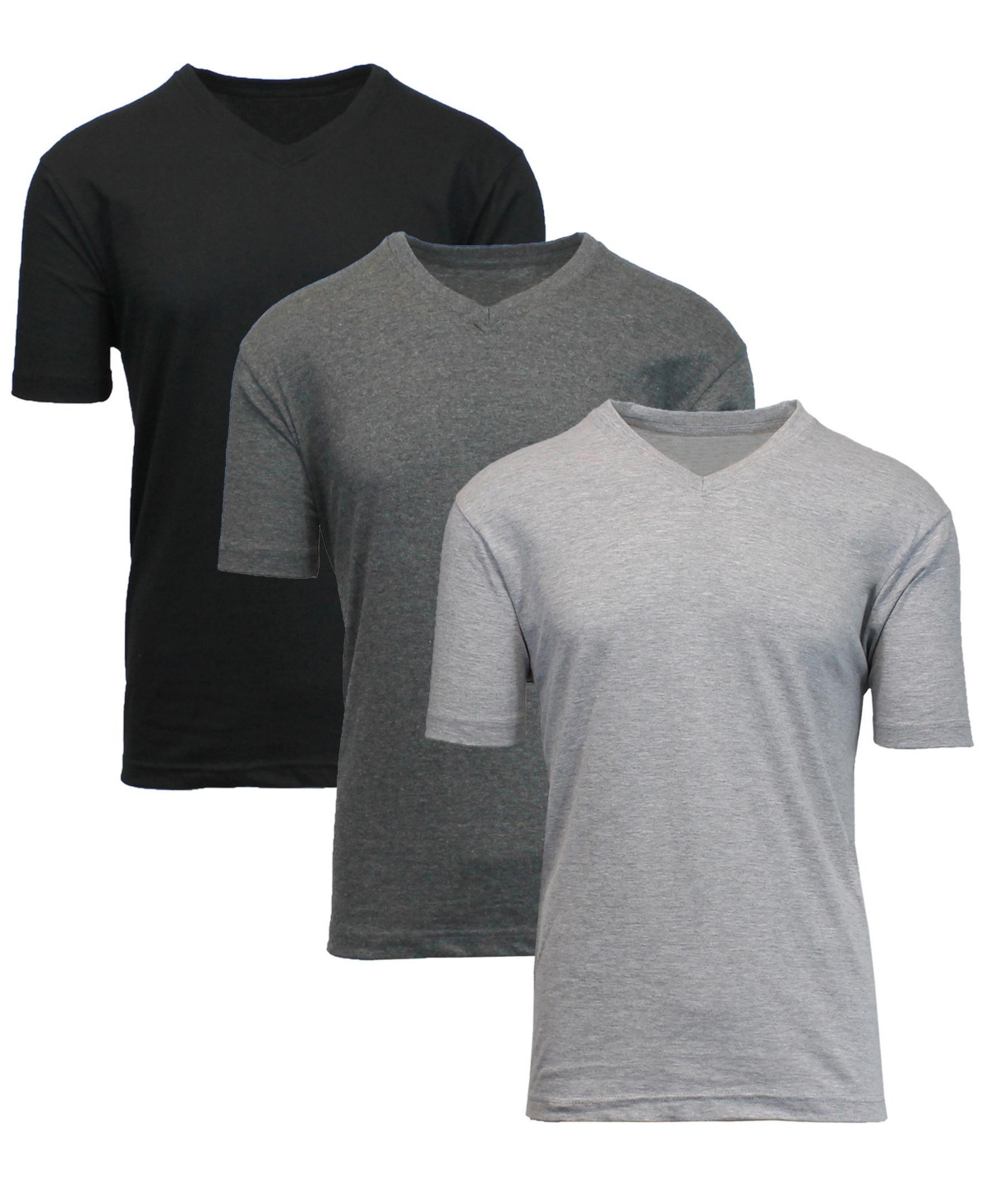 Blue Ice Men's Short Sleeve V-neck T-shirt, Pack Of 3 In Black-charcoal-heather Gray