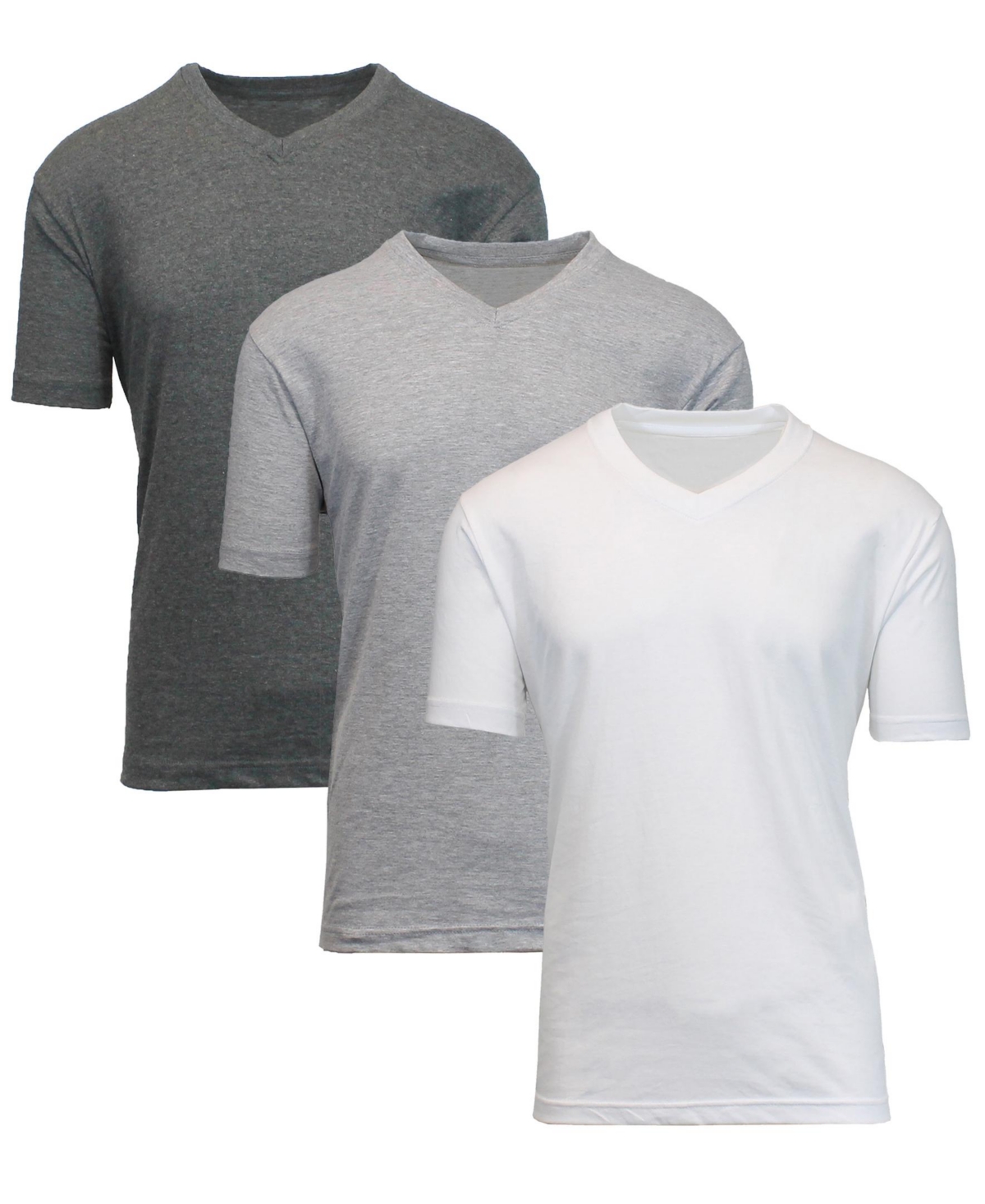 Blue Ice Men's Short Sleeve V-neck T-shirt, Pack Of 3 In Charcoal-heather Gray-white