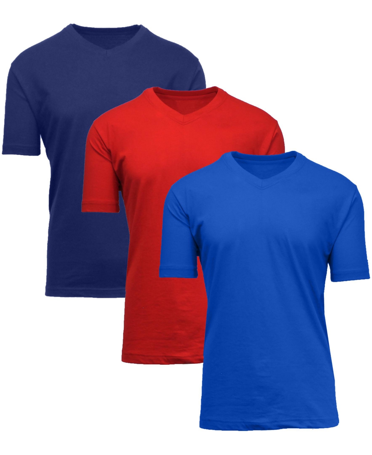 Men's Short Sleeve V-Neck T-shirt, Pack of 3 - Navy-Royal-White
