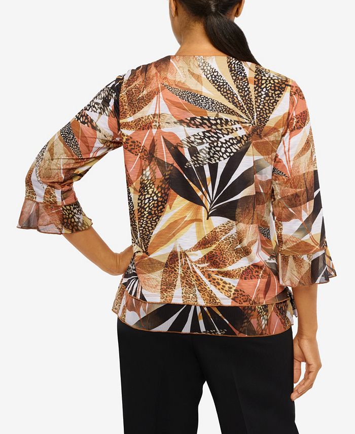 Alfred Dunner Petite Marrakech Skin Tropical 3/4 Sleeve Top - Macy's