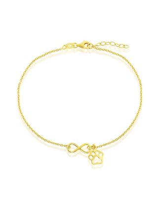 Simona Sterling Silver Infinity with Paw Print Charm Anklet Gold