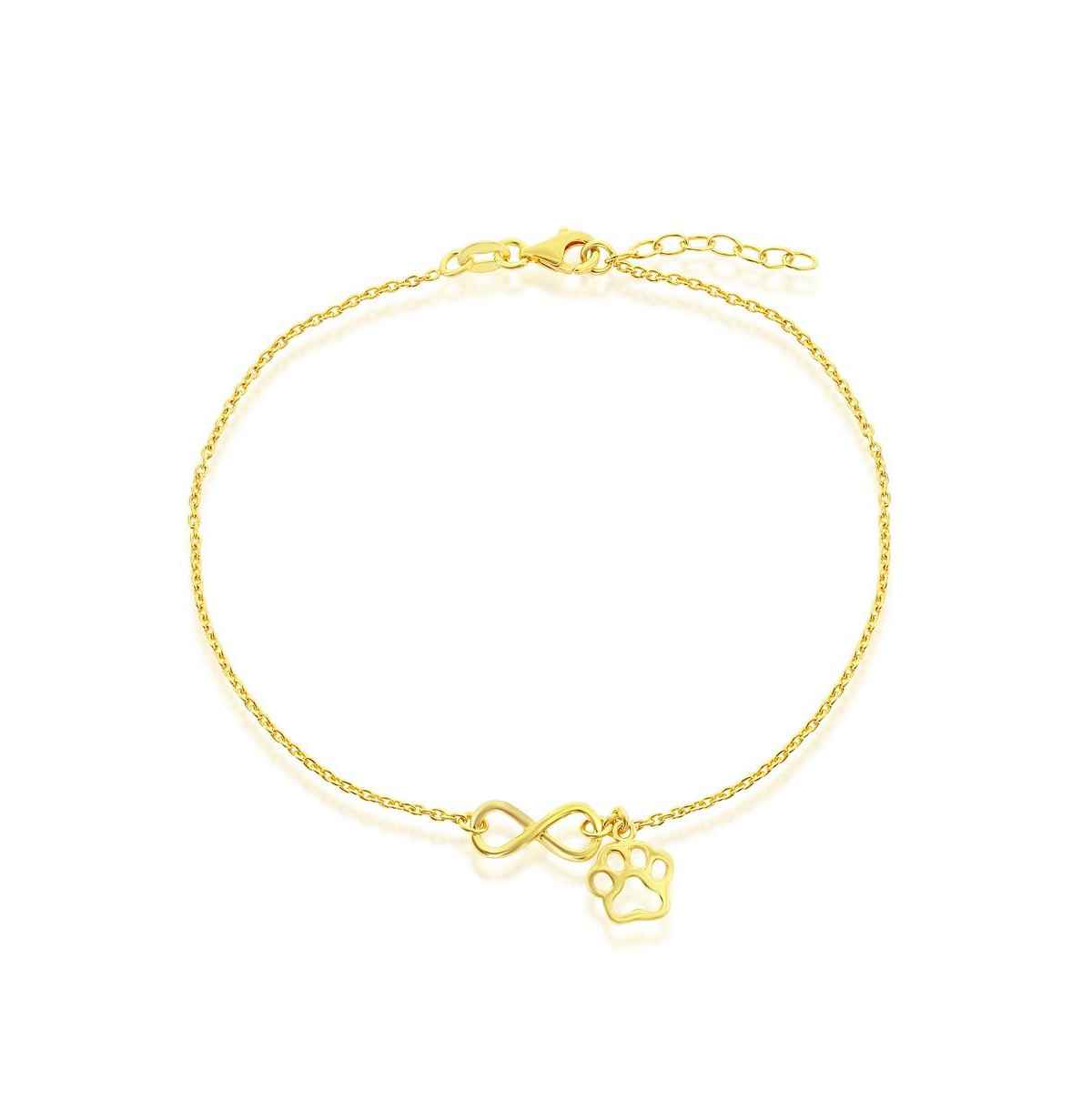 Sterling Silver Infinity with Paw Print Charm Anklet - Gold