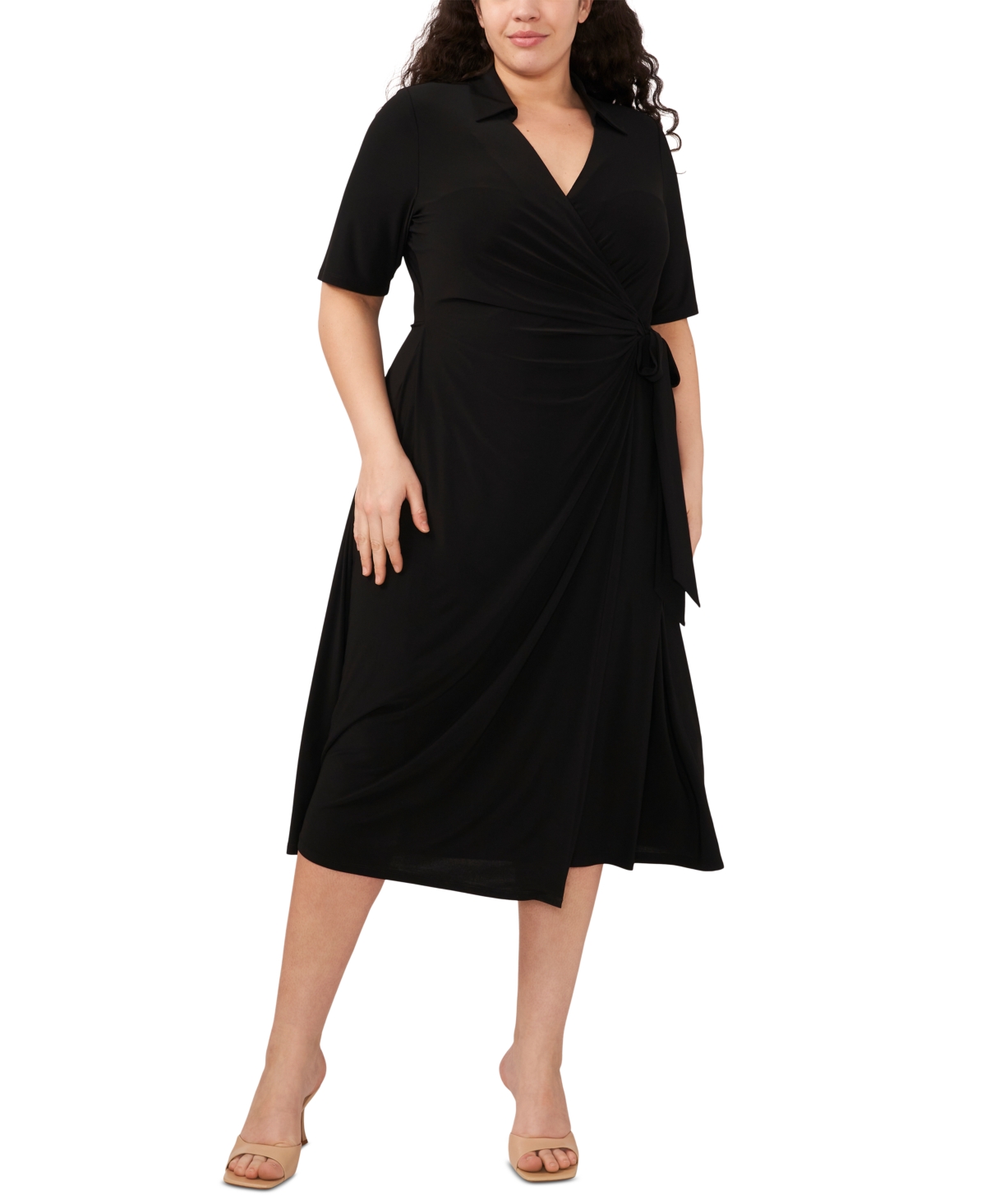 Msk Plus Size Collared Wrap Dress In Black