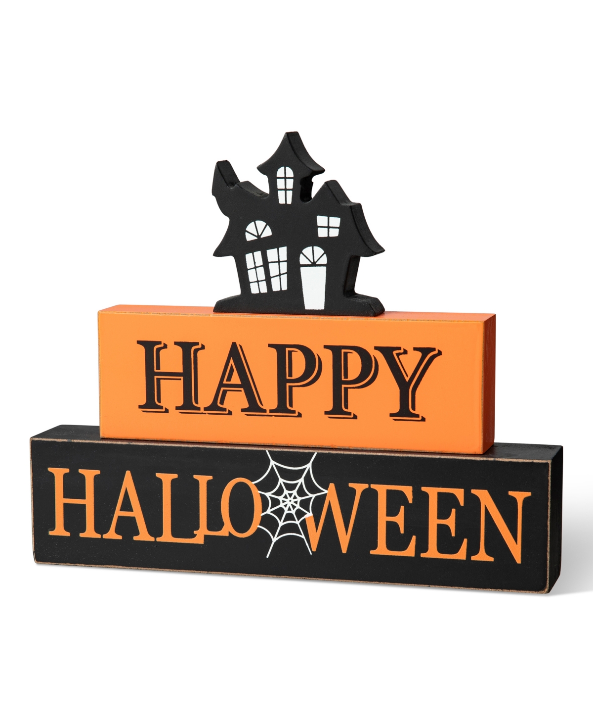 Glitzhome 9.5" L Happy Halloween Wooden Haunted House Block Sign In Multi