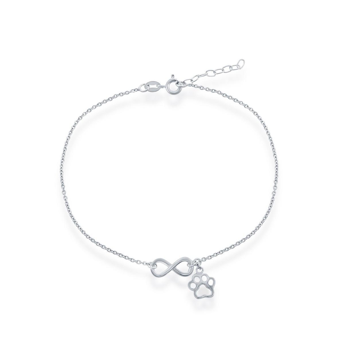 SIMONA STERLING SILVER INFINITY WITH PAW PRINT CHARM ANKLET