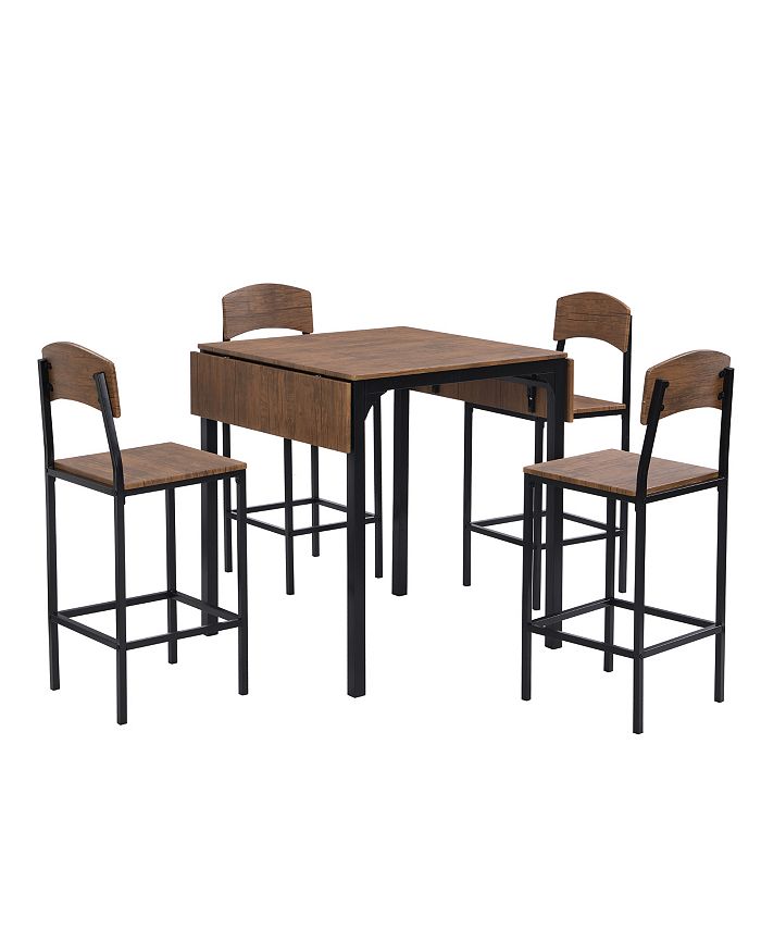 Simplie Fun Farmhouse 5piece Counter Height Drop Leaf Dining Table Set with Dining Chairs for 4