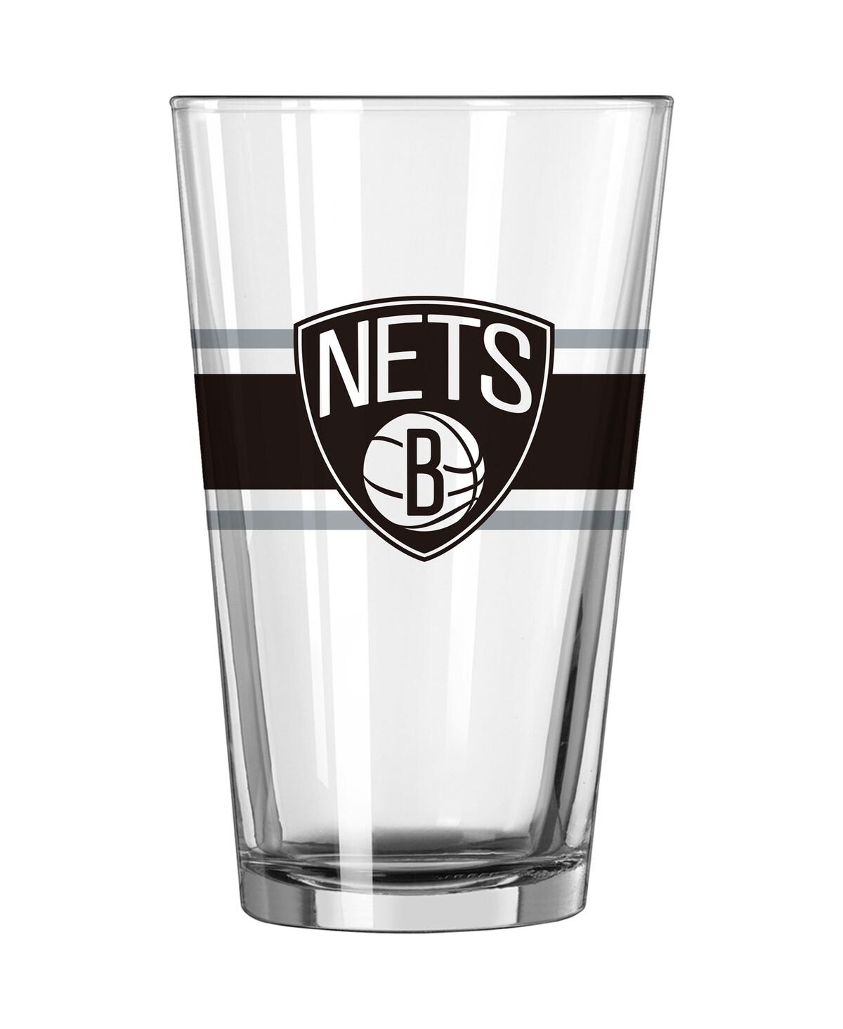 Logo Brands Brooklyn Nets 16 oz Stripe Pint Glass In Clear