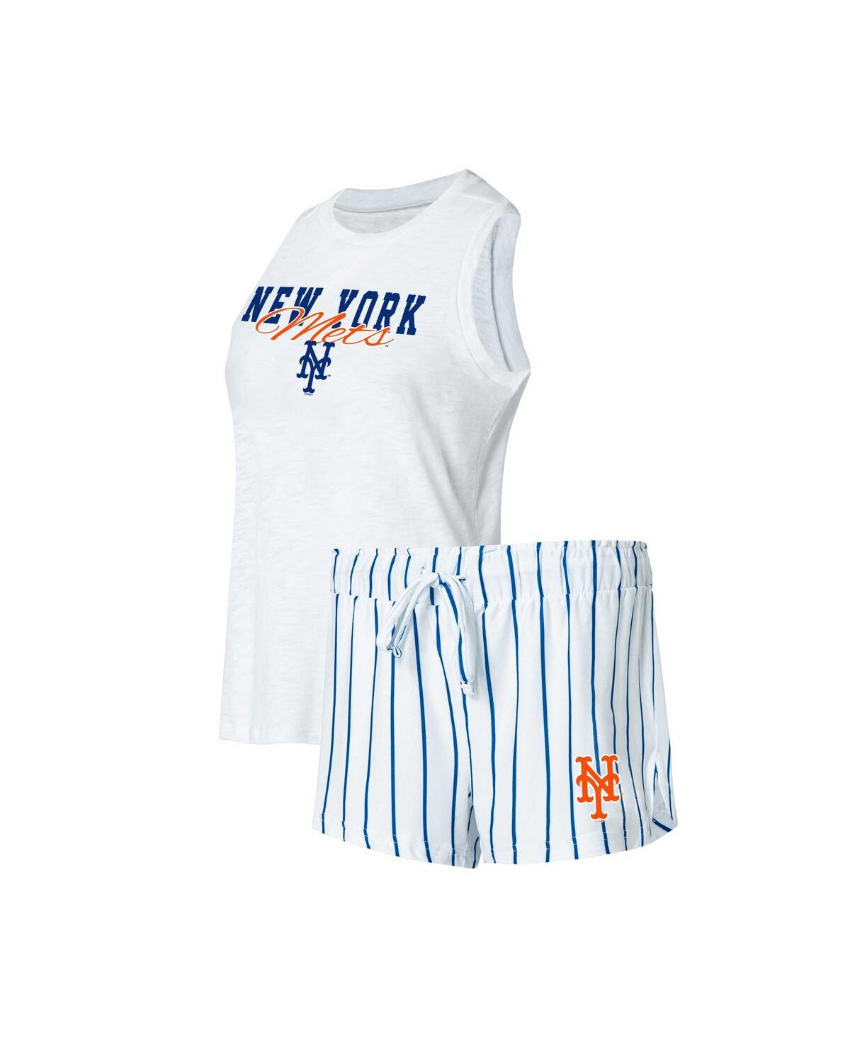 Women's Concepts Sport White New York Mets Reel Pinstripe Tank Top and Shorts Sleep Set - White