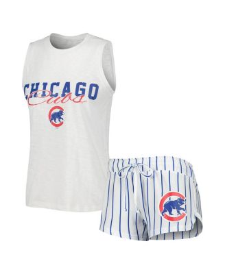 Women's White Chicago Cubs Reel Pinstripe Tank Top and Shorts Sleep Set