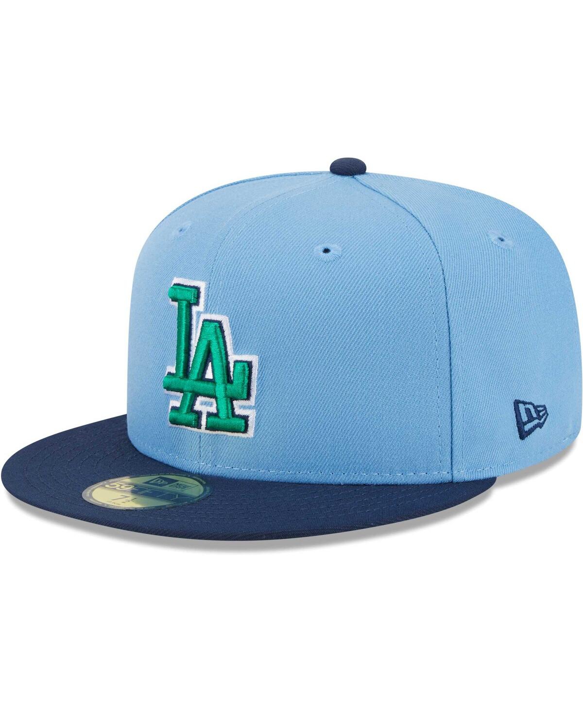 New Era Men's  Light Blue, Navy Los Angeles Dodgers Green Undervisor 59fifty Fitted Hat In Light Blue,navy