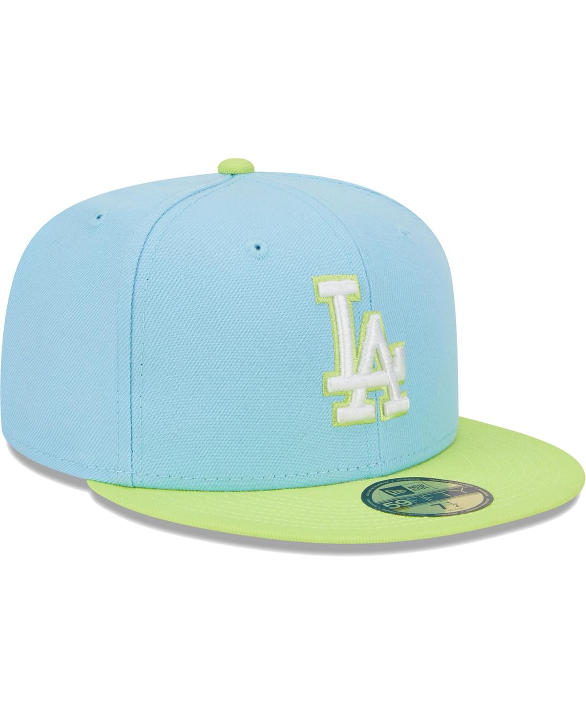 NEW ERA MEN'S NEW ERA LIGHT BLUE, NEON GREEN LOS ANGELES DODGERS SPRING COLOR TWO-TONE 59FIFTY FITTED HAT 