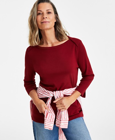 JM Collection Women's Printed Cold-Shoulder Top, Created for Macy's -  ShopStyle