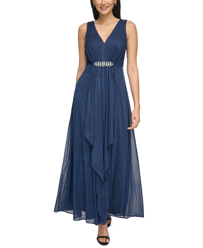 Jessica Howard Petite V-Neck Sleeveless Shimmer Gown - Macy's
