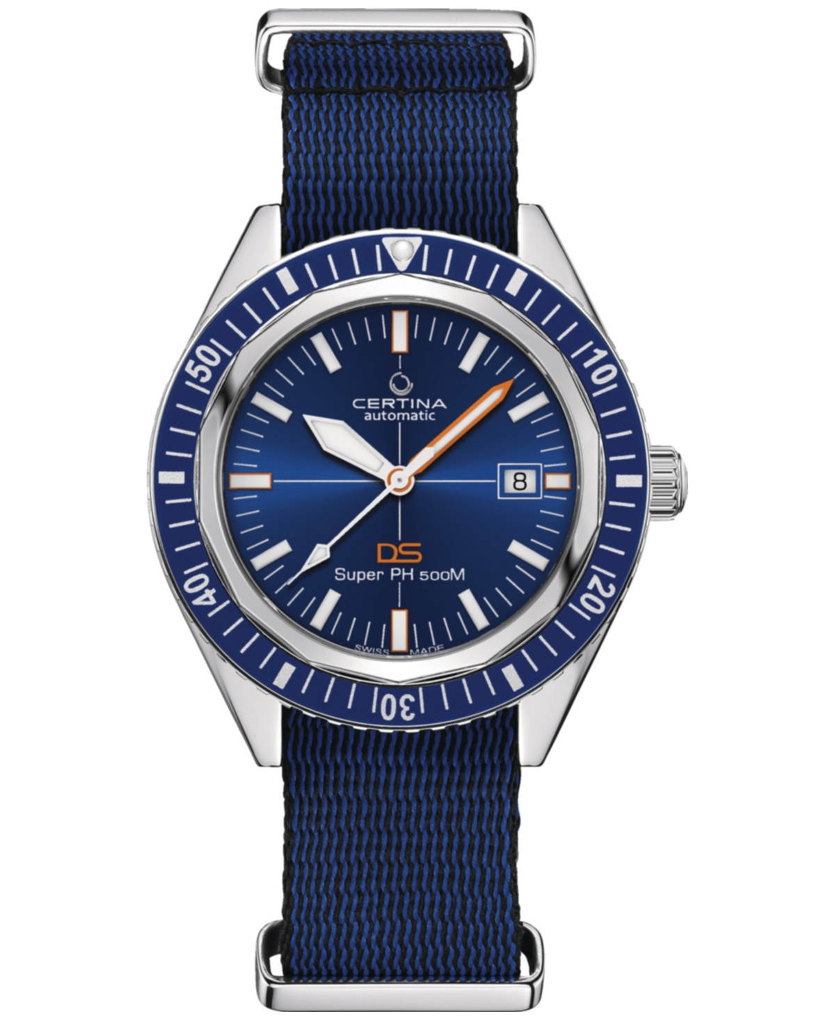 Certina Men's Swiss Automatic Ds Super Ph500m Blue Synthetic Strap Watch 43mm