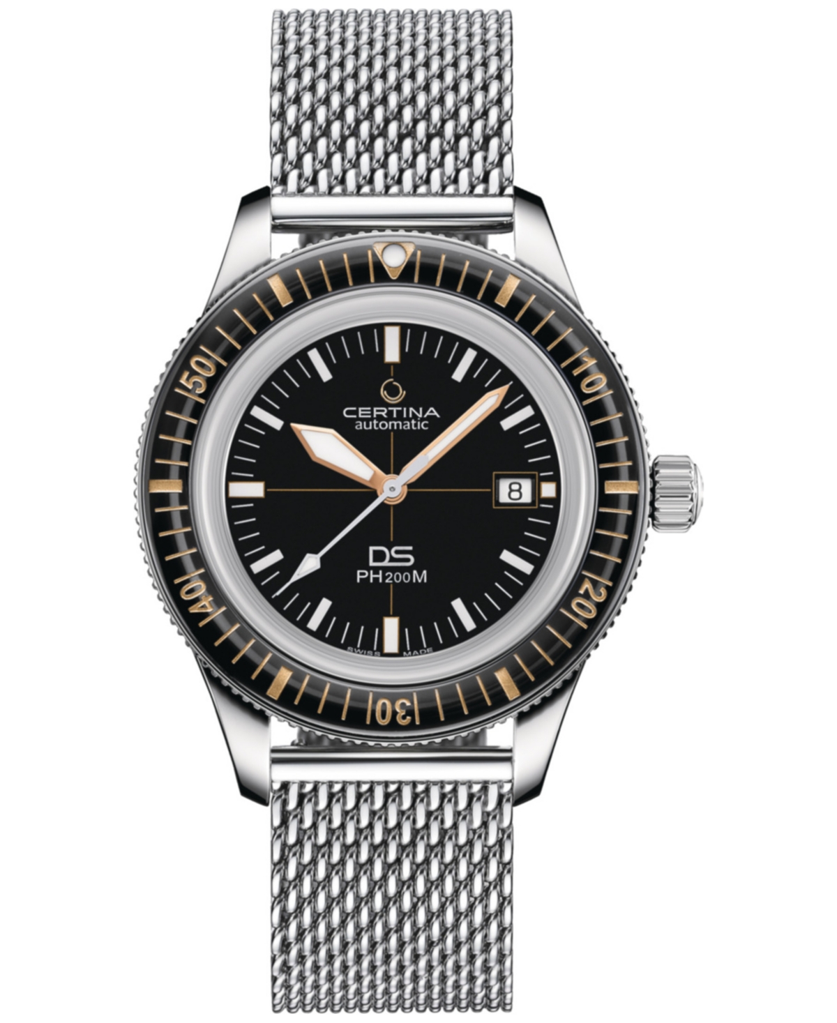 Men's Swiss Automatic Ds PH200M Stainless Steel Mesh Bracelet Watch 43mm - Black