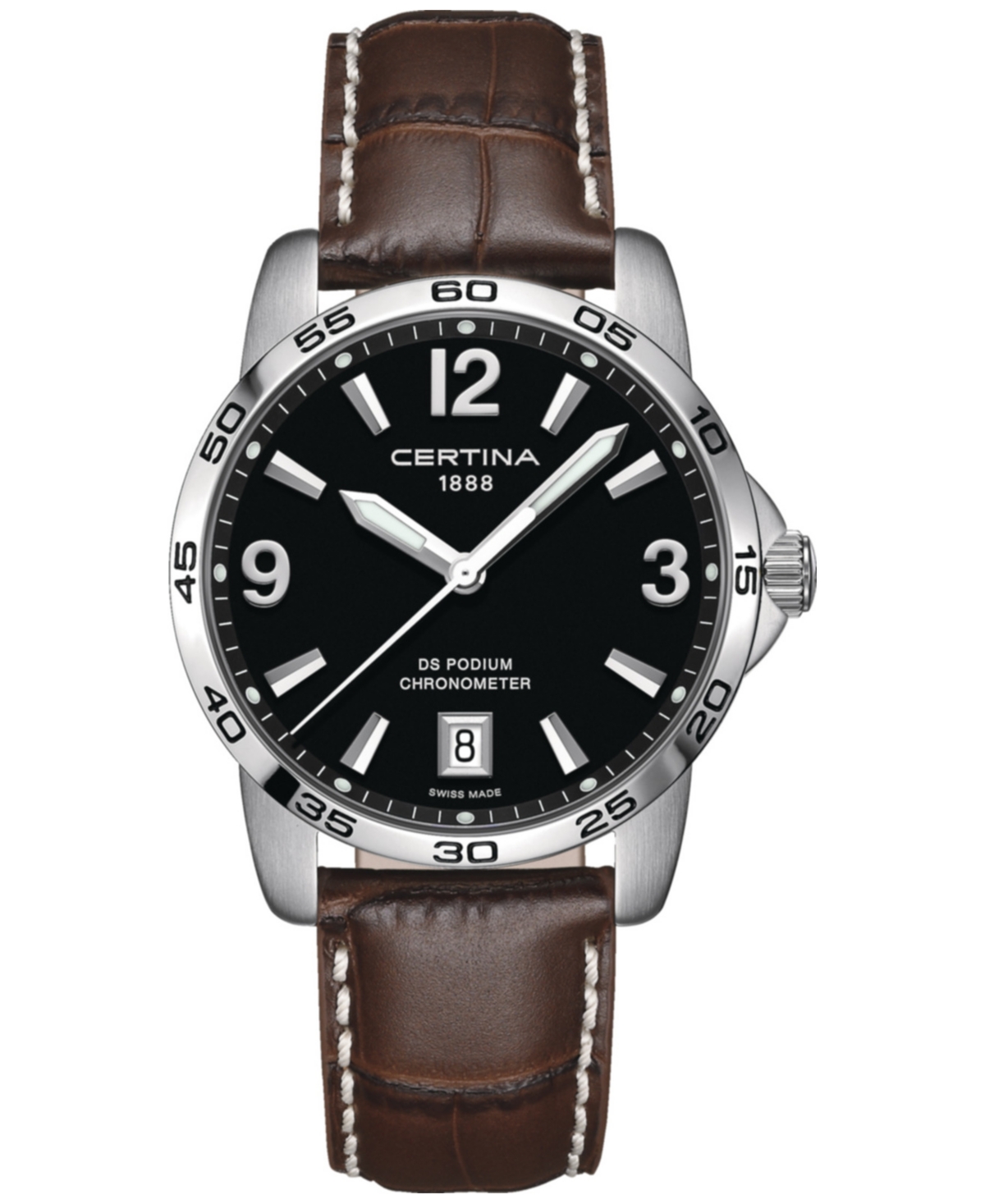 Certina Men's Swiss Ds Podium Brown Leather Strap Watch 40mm In Black