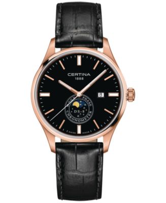 Certina Men's Swiss DS-8 Moon Phase Black Leather Strap Watch 41mm